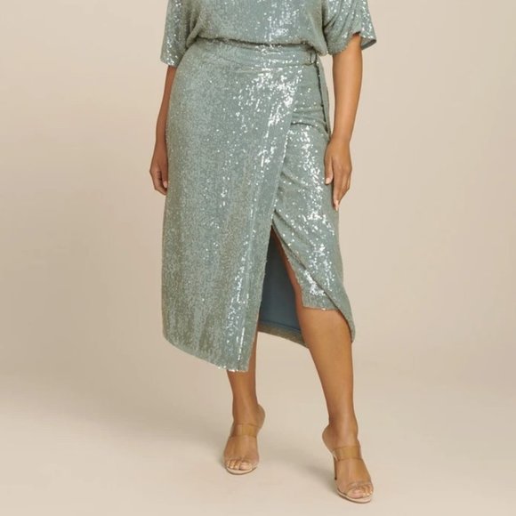 Sally LaPointe Sequin Viscose Belted WraP Skirt - Picture 1 of 10